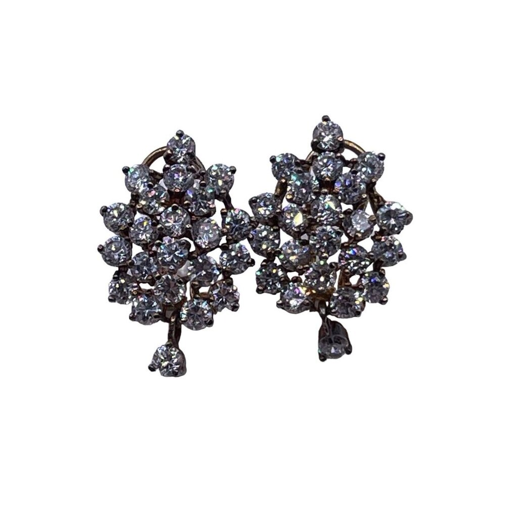 Sterling Silver Sparkly Clear Icy Crystal Cluster‎ Dangle Pierced Earrings VTG